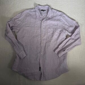 Murano Mens Large 100% Linen Long Sleeve Button Down Shirt Lavender Purple